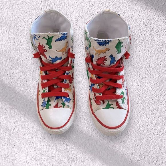 Converse Sneakers Dinoverse High Top All Star White Red Junior Boys Size 3 - Picture 2 of 11